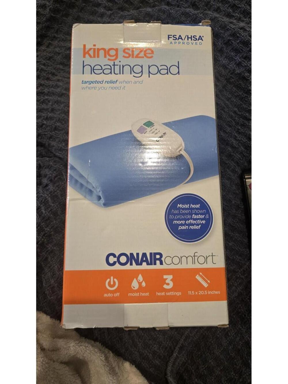 CONAIR Comfort 11.5"x20.5" King Size Heating Pad Moist Heat 3 Settings, Auto Off